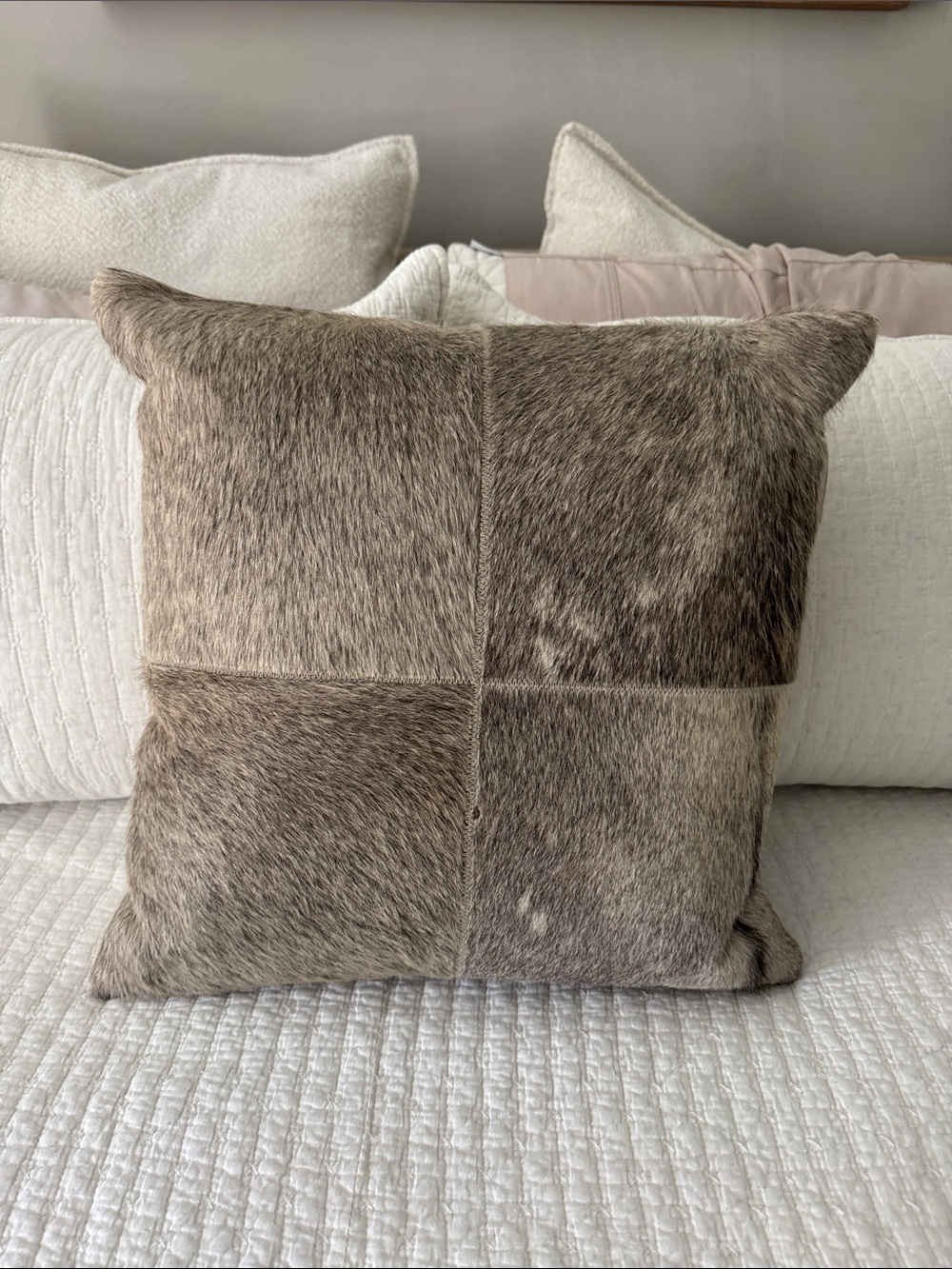 NWOT tahari Neutral Faux Cowhide Patchwork Throw Pillow - Home Accents